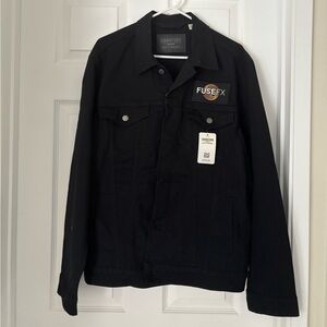 Levis Black Denim Signature Gold Strauss Trucker Jacket Size Medium; Fuse Patch